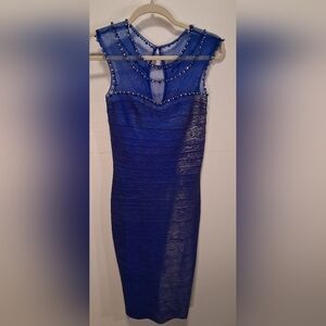 Bodycon Dress Beaded Accents Sheer Lucci Lu Size 6 Formal Holidays New Year's